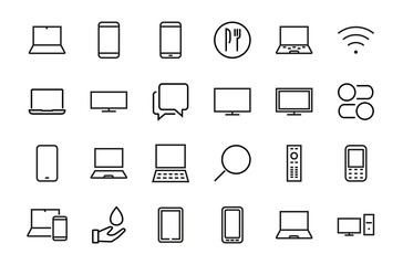 set of smart devices and gadgets, computer hardware and electronics. Electronic device icons for web and mobile vector lines. Editable stroke. 480x480 pixels.
