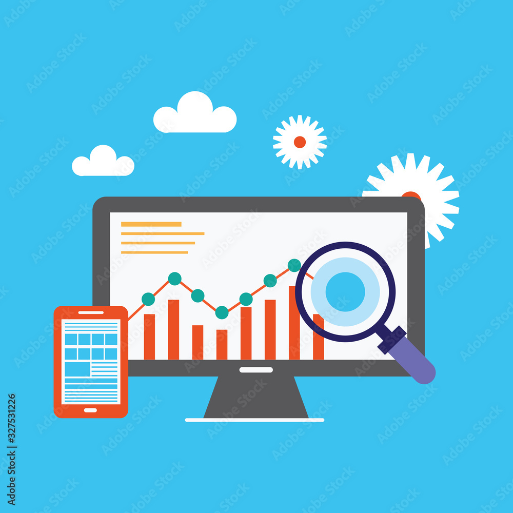 Aufkleber website analytics and seo data analysis concept
