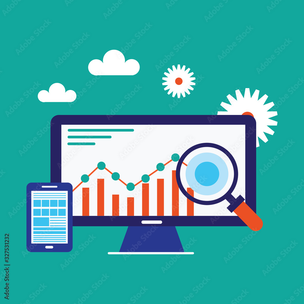 Aufkleber website analytics and seo data analysis concept