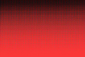 Polka dot pop art halftone pattern. Red dots on black background