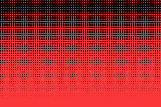 Polka dot pop art halftone pattern. Red dots on black background