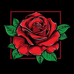 red rose vector logo illustration - obrazy, fototapety, plakaty