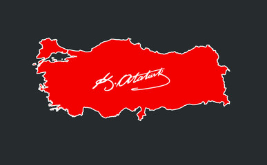 vector illustration of Ataturk signature and Turkey map