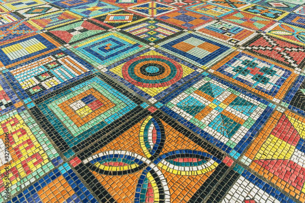Aufkleber Colorful mosaic pattern on floor surface. Architecture abstract background