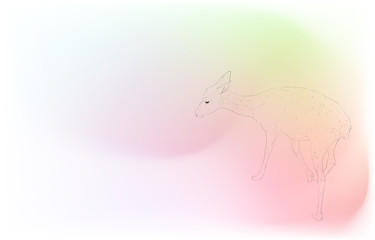 写実的な動物イラスト：玉虫色の背景：虹色の雌鹿の姿