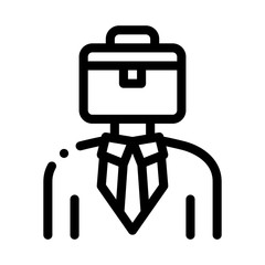 Businessman With Case Head Icon Thin Line Vector. Sme Subject Matter Expert Businessman Human Wearing Suit Concept Linear Pictogram. Monochrome Outline Sign Isolated Contour Symbol Illustration