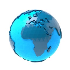 globe terrestre bleu sur bleu, rendu 3D fond blanc