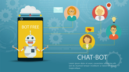 Banner Chatbot Virtual Help app in your phone For Website Or Mobile Apps Artificial Intelligence Concept Flat Vector Illustration