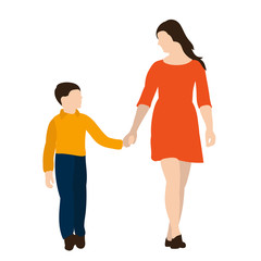 vector, isolated, in a flat style people mom and son