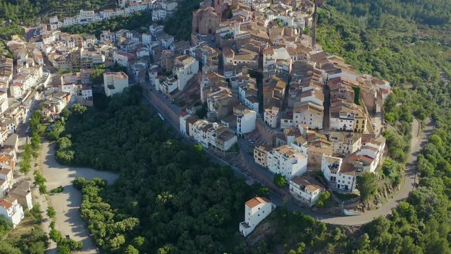 Aerial view of the old town of Vilafames (or Villafames) is a town in the interior of the province of Castellon, Valencia, Spain