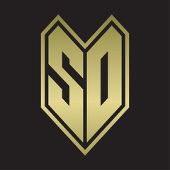 SD Logo monogram with emblem line style isolated on gold colors