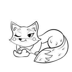 Coloring page outline of cartoon fox. Vector image isolated on white background. Coloring book of forest wild animals for kids