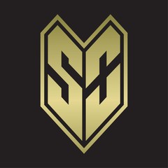 SO Logo monogram with emblem line style isolated on gold colors