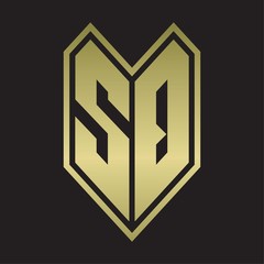 SQ Logo monogram with emblem line style isolated on gold colors