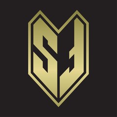 ST Logo monogram with emblem line style isolated on gold colors