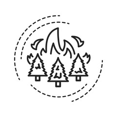 Forest fires black line icon. Start from natural causes such as lightning, high atmospheric temperatures and dryness. Pictogram for web page, mobile app, promo. UI UX GUI design element.