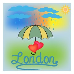 T shirt typography graphic with quote London. Fashion print for sports wear. Template for t shirt, apparel, card, poster. Design element. Rain as symbol of Britain. Vector illustration.