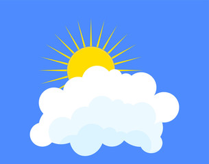 Fototapeta premium Flat sun and cloud Icon. Summer pictogram on blue background. Sunlight symbol. Vector illustration, EPS10