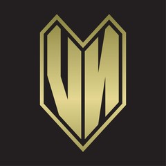 VN Logo monogram with emblem line style isolated on gold colors