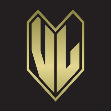 VL Logo monogram with emblem line style isolated on gold colors