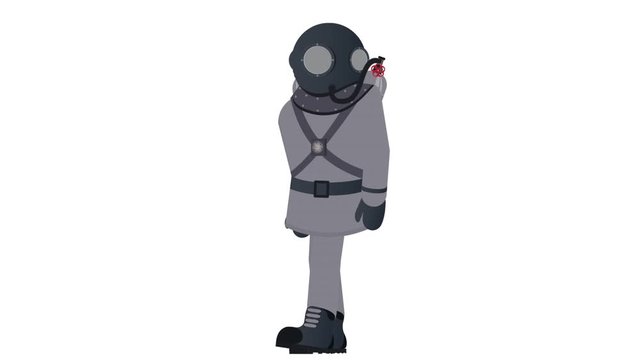 The diver in the suit. Scuba diver , animation with alpha channel enabled. Cartoon