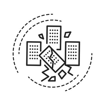 buildings falling, broken, black outline clip art preview