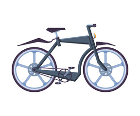 Moderm Bicycle, Ecological Sport Transport, Black Bike, Side View Flat Vector Illustration