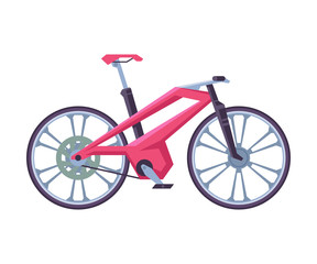 Modern Downhill City Bicycle, Ecological Sport Transport, Pink Bike Side View Flat Vector Illustration