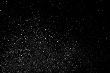 White Grainy Texture Isolated on Black Background. Dust Overlay. Light Coloured Noise Granules. Snow Vector Elements. Digitally Generated Image. Illustration, Eps 10.