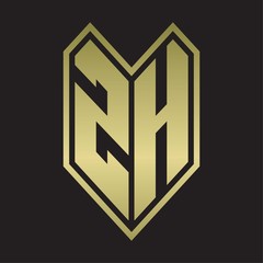 ZH Logo monogram with emblem line style isolated on gold colors