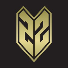 ZZ Logo monogram with emblem line style isolated on gold colors