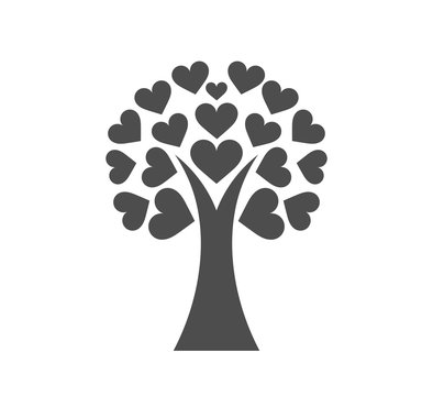 Love tree icon with hearts leaves.