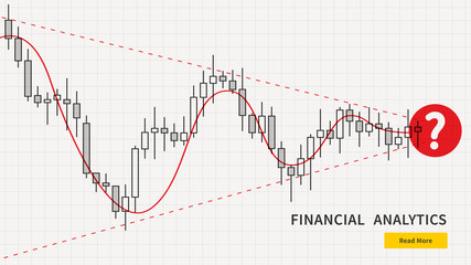 Stock market candlestick graph with red question symbol