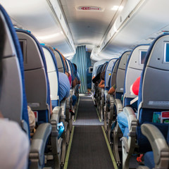 Interior of large passengers airplane