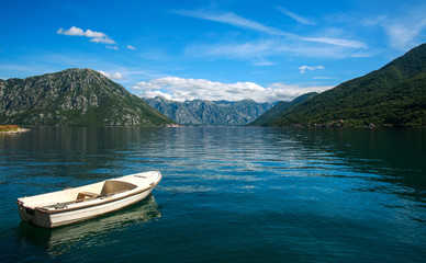 Obraz premium Landscape view of the Bay of Kotor on background of mountains and sky
