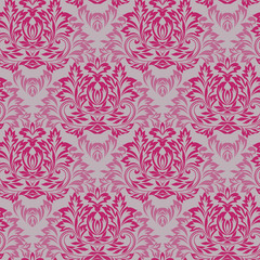 Seamless damask classic pattern with leaves and flowers. Traditional ethnic ornament. Vector print.