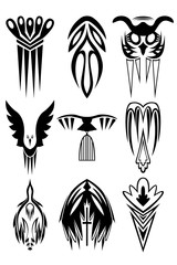 A set of nine abstract images of birds, feathers, and wings. A set designed for posters, websites, tattoos, and more.