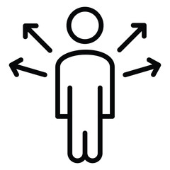 career opportunities concept, hrm symbol on white background, employee with multi directional arrows vector icon design