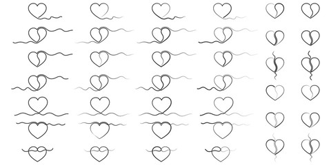Fototapeta na wymiar Set of hand drawn linear hearts. Vector Hearts