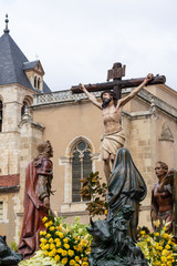 Leon, Spain. 4/19/2019. Pass in the Holy Week of Leon known as La Crucifixion that leaves on Holy...