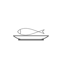 Fish food icon. Silhouette thin flat linear seafood on white background. Illustration for restaurant logo, fish restaurant, club, banner, sign shop etc. Monochrome element design. Vector illustration.