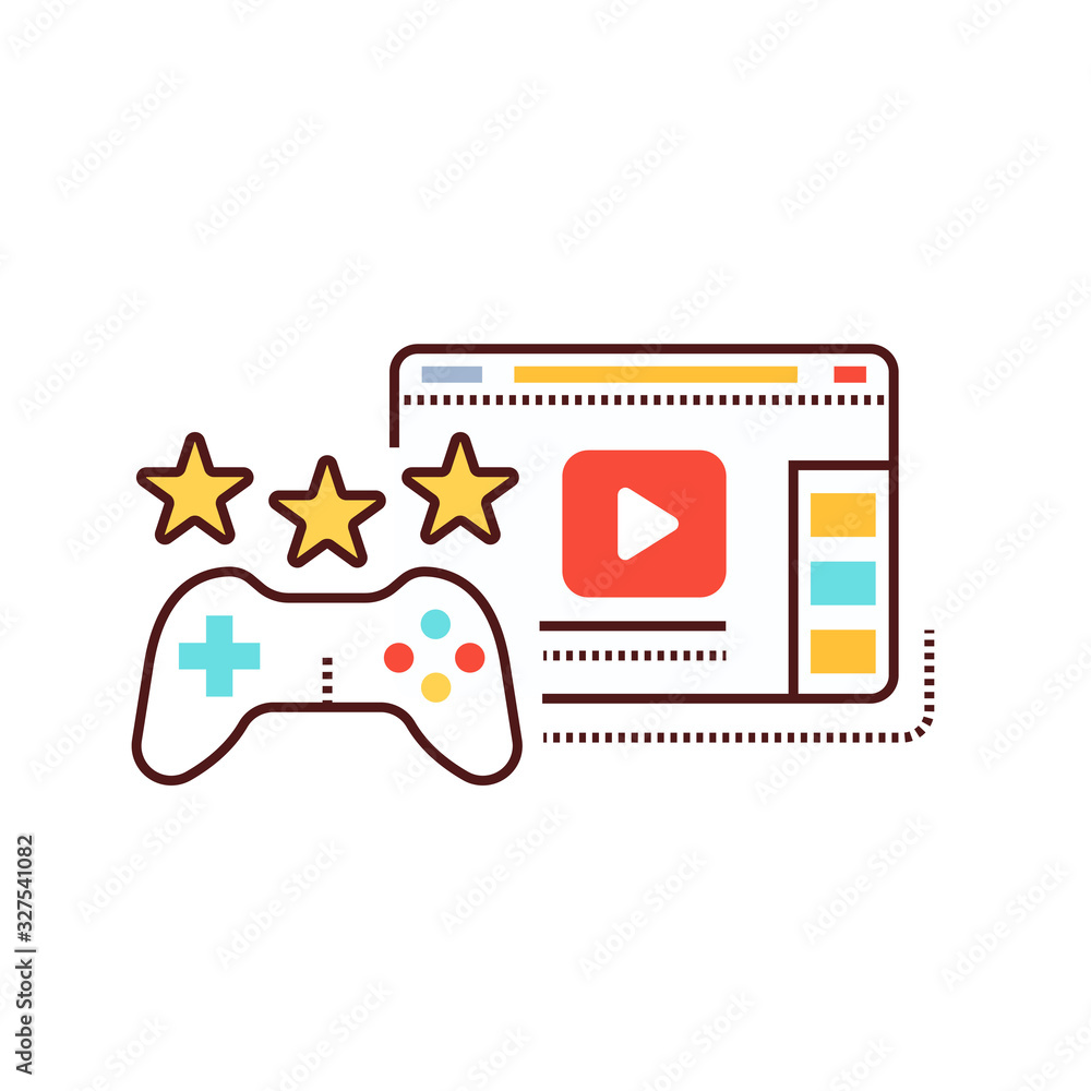 Poster game blog web site color line icon. cyberspace video streaming. vlogging sign. pictogram for web pag