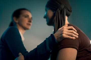 Fototapeta premium Woman supporting her friend with cancer