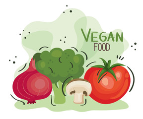 vegan food poster with tomato and vegetables vector illustration design