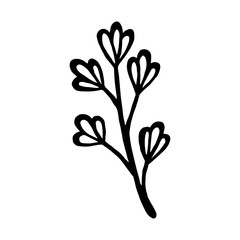 Set of flat flower icons in silhouette isolated on white. Simple retro designs in black and white.