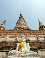 god of buddism figure at heritage temple architecture of Ayuthaya,Thailand.