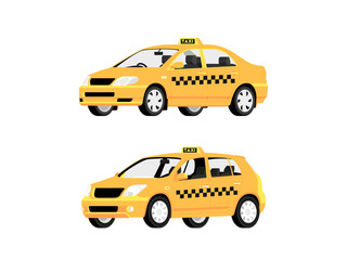 Fototapeta na wymiar Yellow Taxi car. Taxi service automobile isolated on white background. Vector illustration 