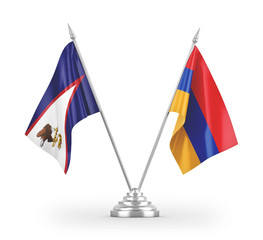 Armenia and American Samoa table flags isolated on white 3D rendering