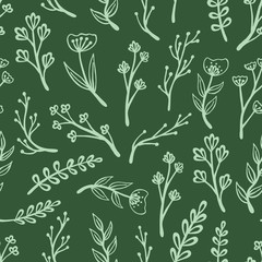 Set of flat flower icons in silhouette isolated on white. Simple retro designs in black and white.