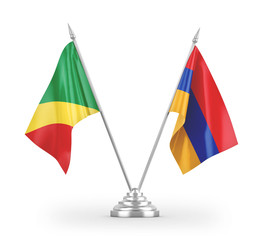 Armenia and Congo table flags isolated on white 3D rendering